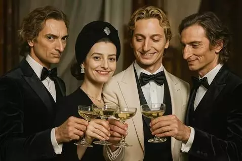 AI Video from prompt: People toast each other, smile and talk.