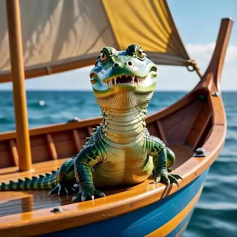 AI Video from prompt: Laughing crocodile in boat