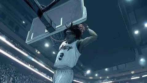 AI Video from prompt: Player completes s thunderous dunk with ball goi