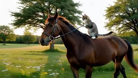 AI Video from prompt: cat eats ice cream while riding a horse