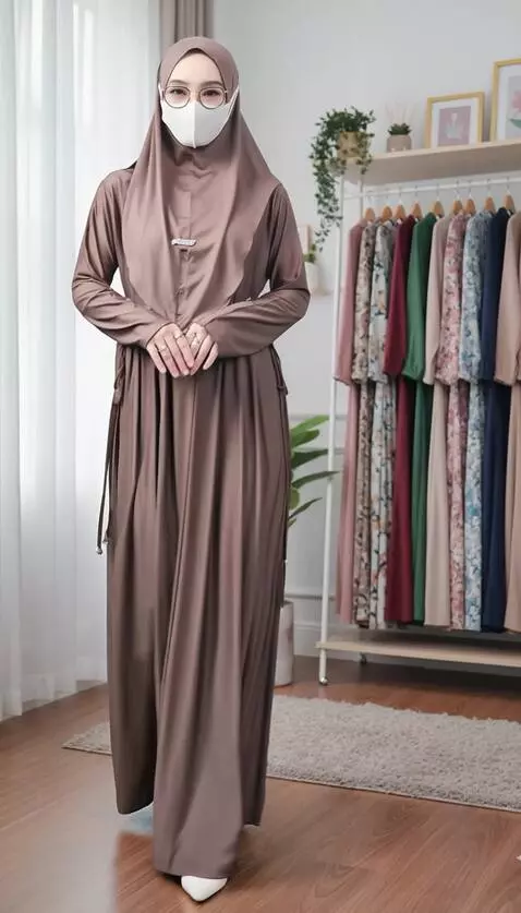 AI Video from prompt: Model tersebut maju dan berputar ke arah kamera 