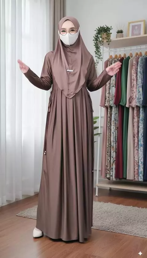 AI Video from prompt: Model tersebut mempromosikan baju gamis yang dia