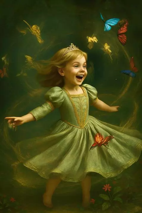 AI Video from prompt: A joyful little girl with blonde hair, wearing a