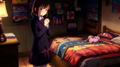 AI Video from prompt: аниме девочка в школьной форме стоит посередине 