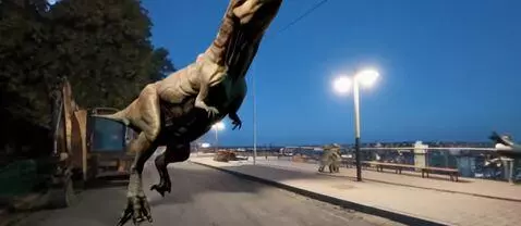 AI Video from prompt: Динозавр идёт разрушает