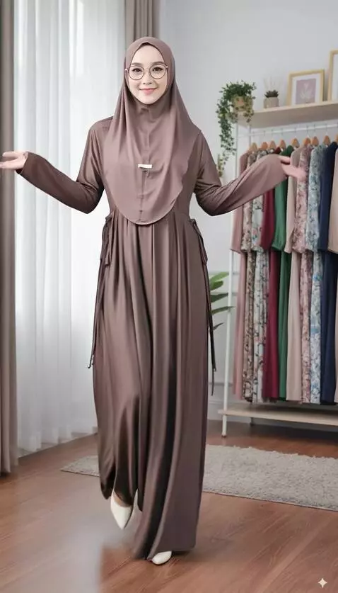 AI Video from prompt: Model tersebut maju sambil melambai-lambaikan ta