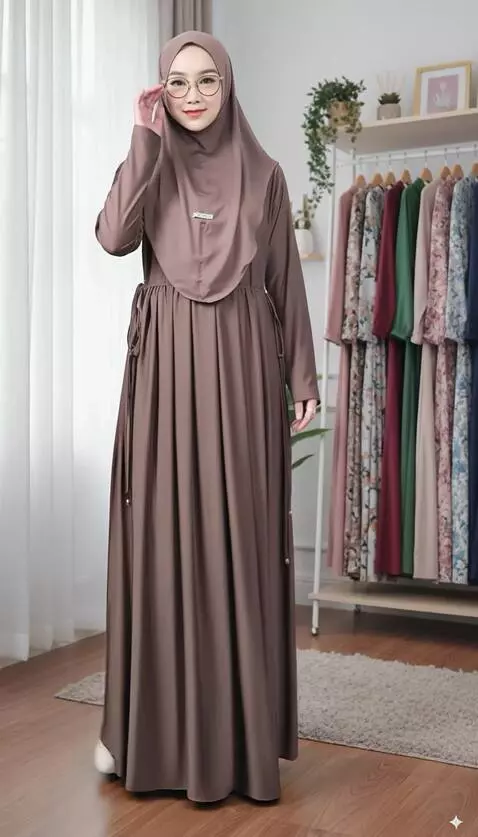 AI Video from prompt: Model tersebut maju satu langkah dan berputar me