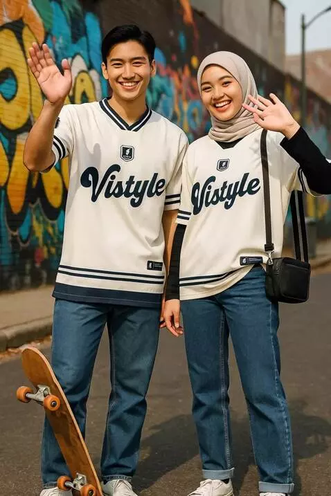 AI Video from prompt: Kedua model tersebut berjalan seolah sedang memp