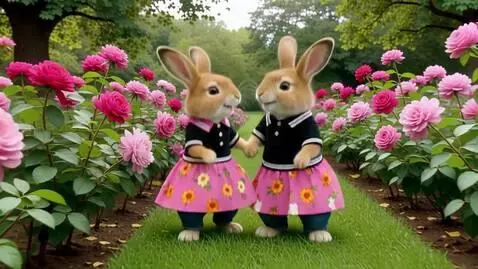 AI Video from prompt: Два милых пушистых зайца на задних лапах в краси