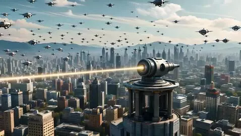 AI Video from prompt: Generate an image of a laser defense system shoo