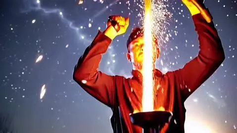 AI Video from prompt: A blacksmith in a black apron forges a sword in 