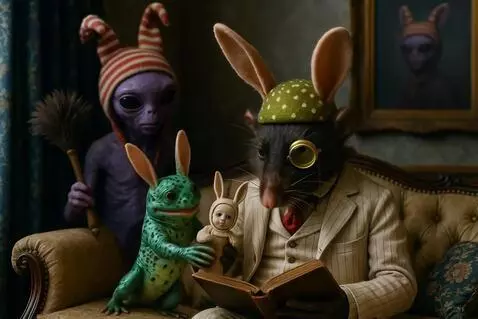 AI Video from prompt: The green newt and the doll move closer to the b