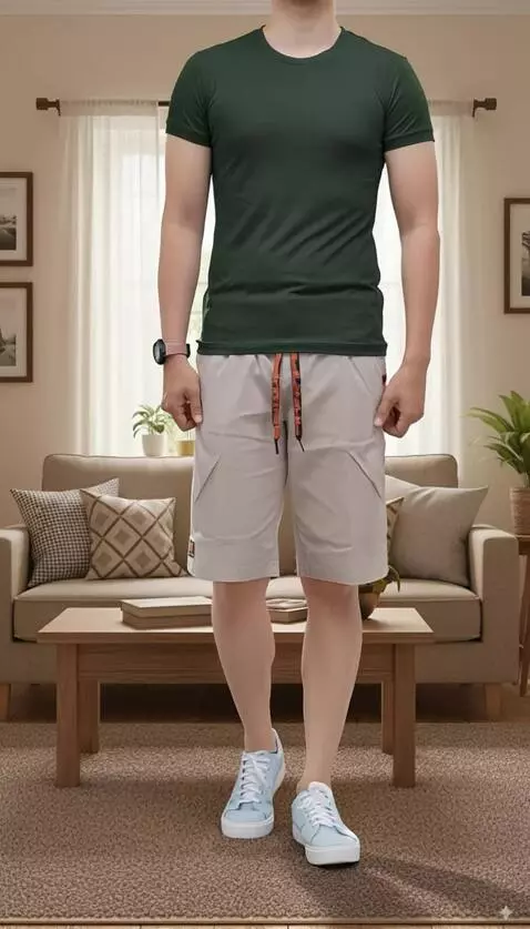 AI Video from prompt: “A man showcasing cool shorts while walking forw