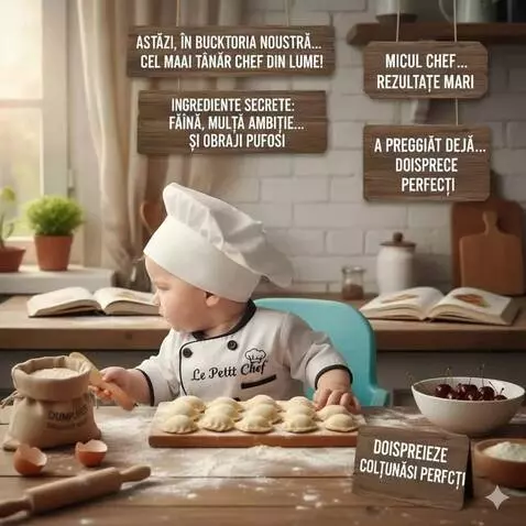 AI Video from prompt: Agitație multă în bucătărie,baiețelul mai răsuce