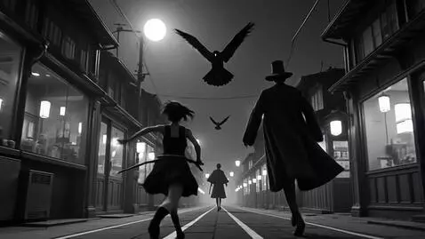AI Video from prompt: Japanese anime noir, strictly black and white no