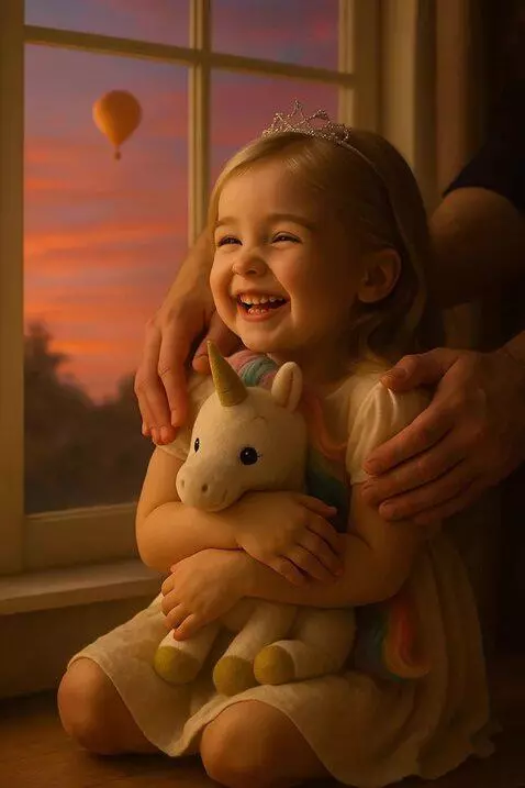 AI Video from prompt: "A little girl with golden hair, wearing a delic