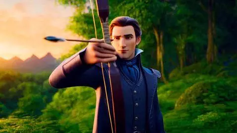 AI Video from prompt: Главный персонаж целится, и смеее