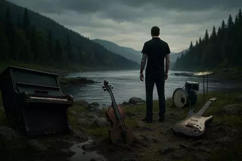 AI Video from prompt: Seamless loop of the man looking in the water. 7