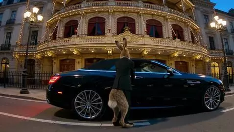 AI Video from prompt: на фоне огромного красивого здания театра остана