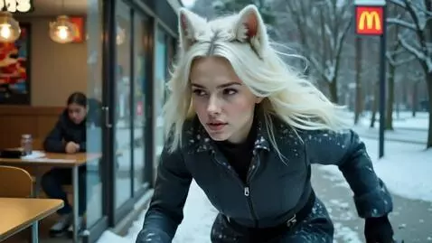 AI Video from prompt: Generate a woman with white hair, red eyes and w