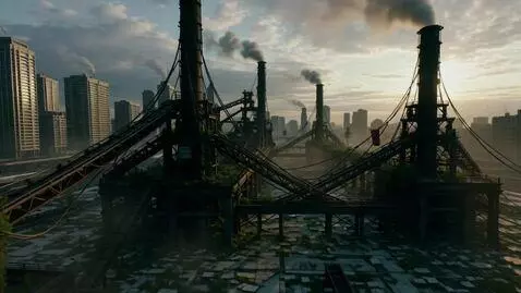 AI Video from prompt: Aerial bird’s-eye view of the ruins of a colossa