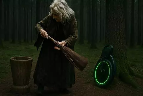 AI Video from prompt: Ведьма, Баба Яга стоящая возле ступы с метлой в 