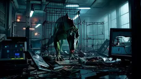 AI Video from prompt: A futuristic genetic laboratory, with broken equ