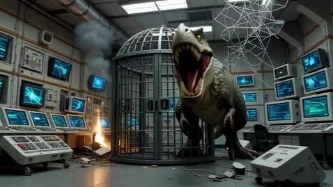 AI Video from prompt: Futuristic genetic laboratory, destruction, brok