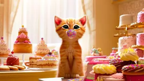 AI Video from prompt: Adorable baby kitten like dragon breathing out b