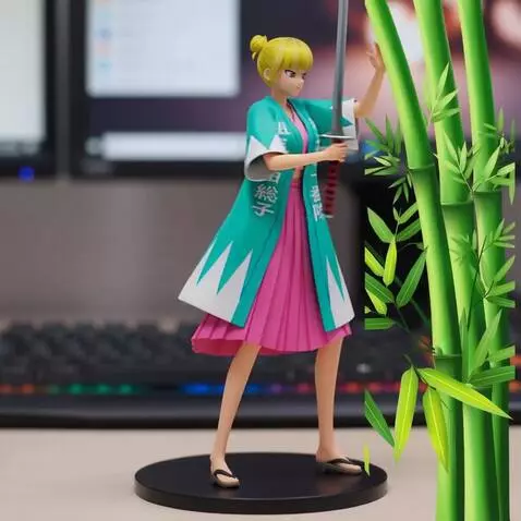 AI Video from prompt: With the Japanese katanas sword she holds in her
