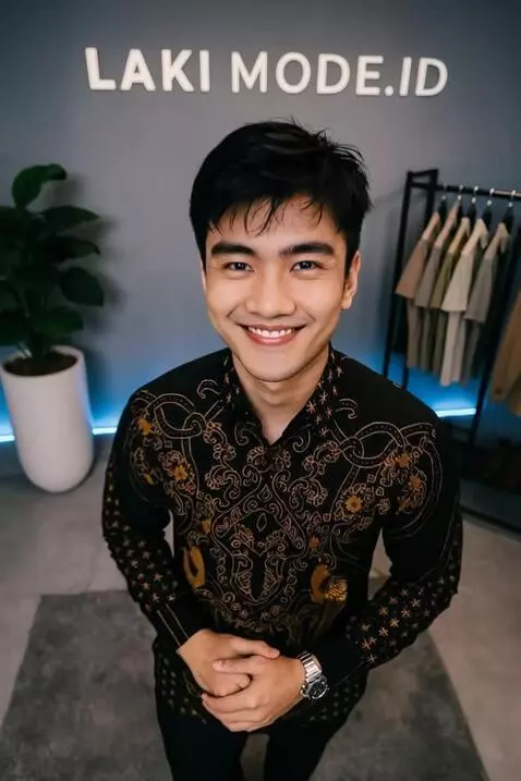 AI Video from prompt: pria ini sedikit manirk baju dibagian dadaya men