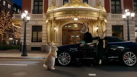 AI Video from prompt: Два милых пушистых зайца на задних лапах он в чё