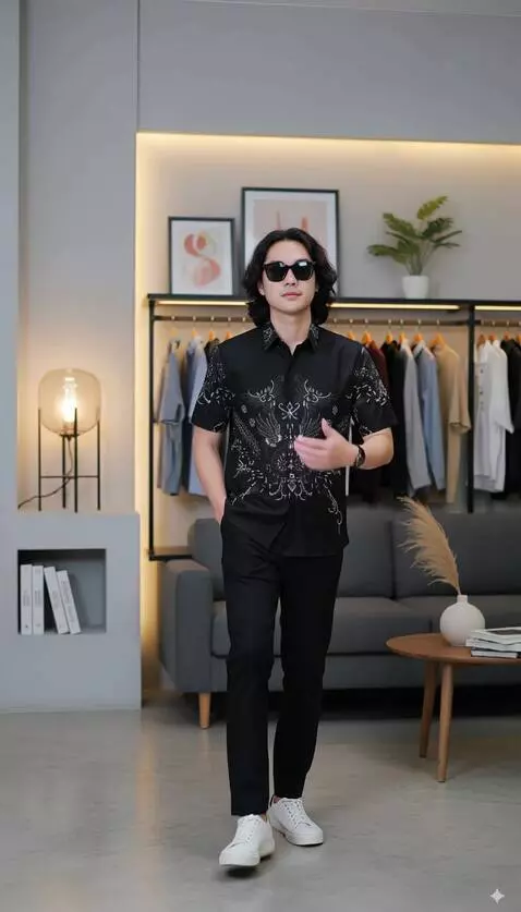 AI Video from prompt: Pria tersebut berjalan maju ke depan mempromosik