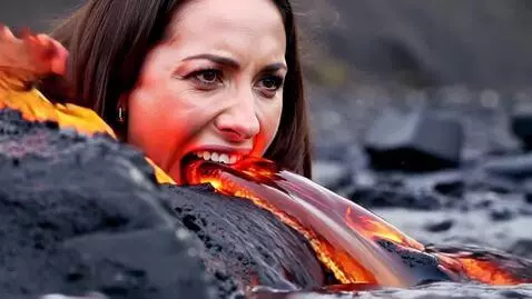 AI Video from prompt: the woman eat lava