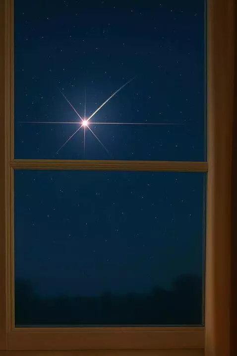 AI Video from prompt: A night scene viewed through a large wooden-fram