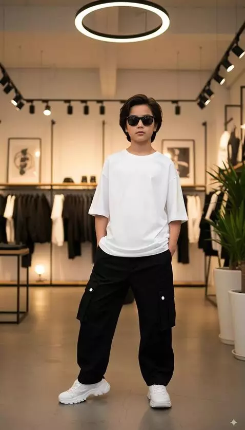 AI Video from prompt: Anak tersebut mempromosikan celana yang di pakai