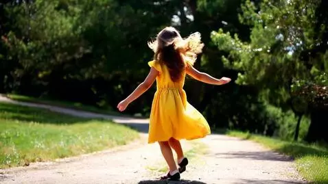 AI Video from prompt: The girl turns and walks away, dancing as she go