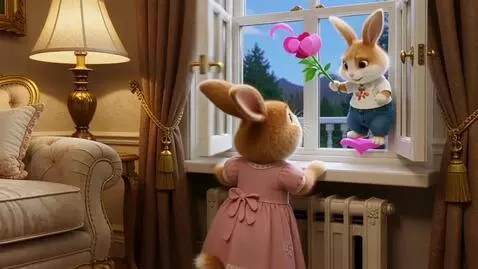 AI Video from prompt: Милый пушистый заяц на задних лапах она в розово