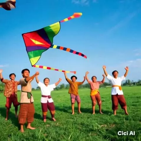 AI Video from prompt: Bermain layangan dengan gembira