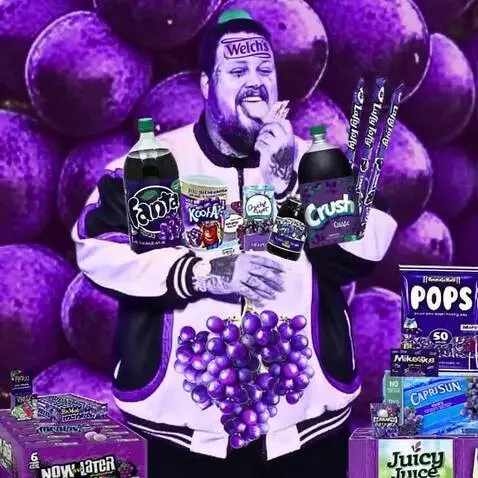 AI Video from prompt: The man is surrounded by grape flavored foods, s