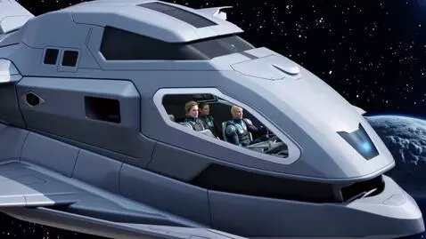 AI Video from prompt: A flying alien machine flying in space with the 