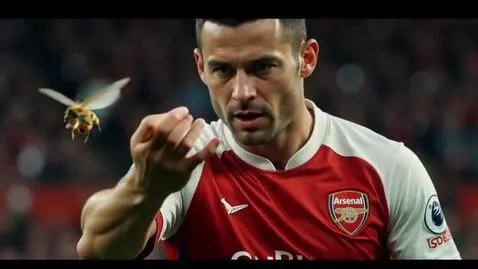 AI Video from prompt: Arsenal London player swatted a wasp with his ha
