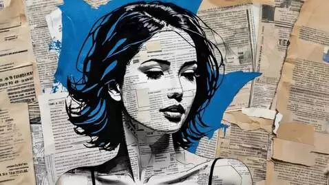 AI Video from prompt: “A portrait of a woman made of newspaper collage