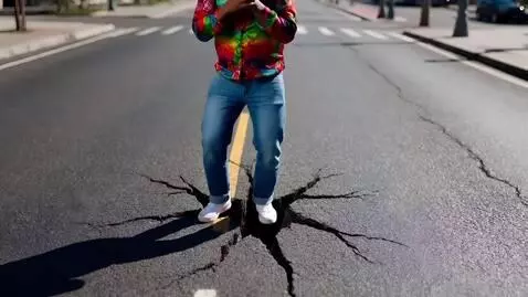 AI Video from prompt: A colorful street dancer taps his Adam's apple o