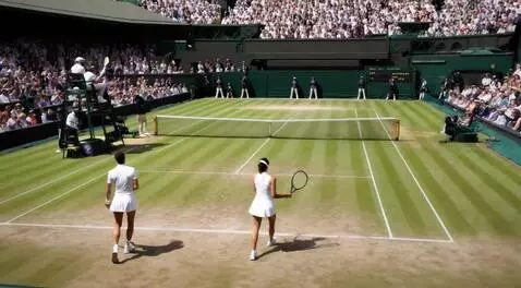AI Video from prompt: 2 tennis players entering centre court at Wimble