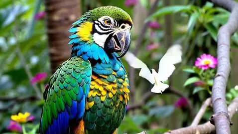 AI Video from prompt: Vibrant color parrot with the head of a lion, ta