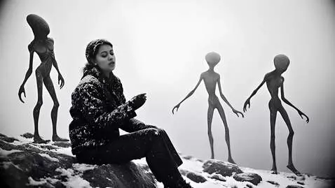 AI Video from prompt: A woman sits on a rock and sings a song. Silhoue