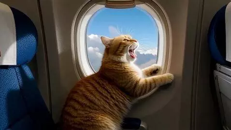 AI Video from prompt: Видео формата 9:16 кот реалистичный рыжий летит 