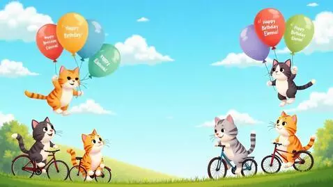 AI Video from prompt: On a sunny day, cartoon cats fly on balloons tha