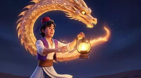 AI Video from prompt: animate dragon to come out from the lamp